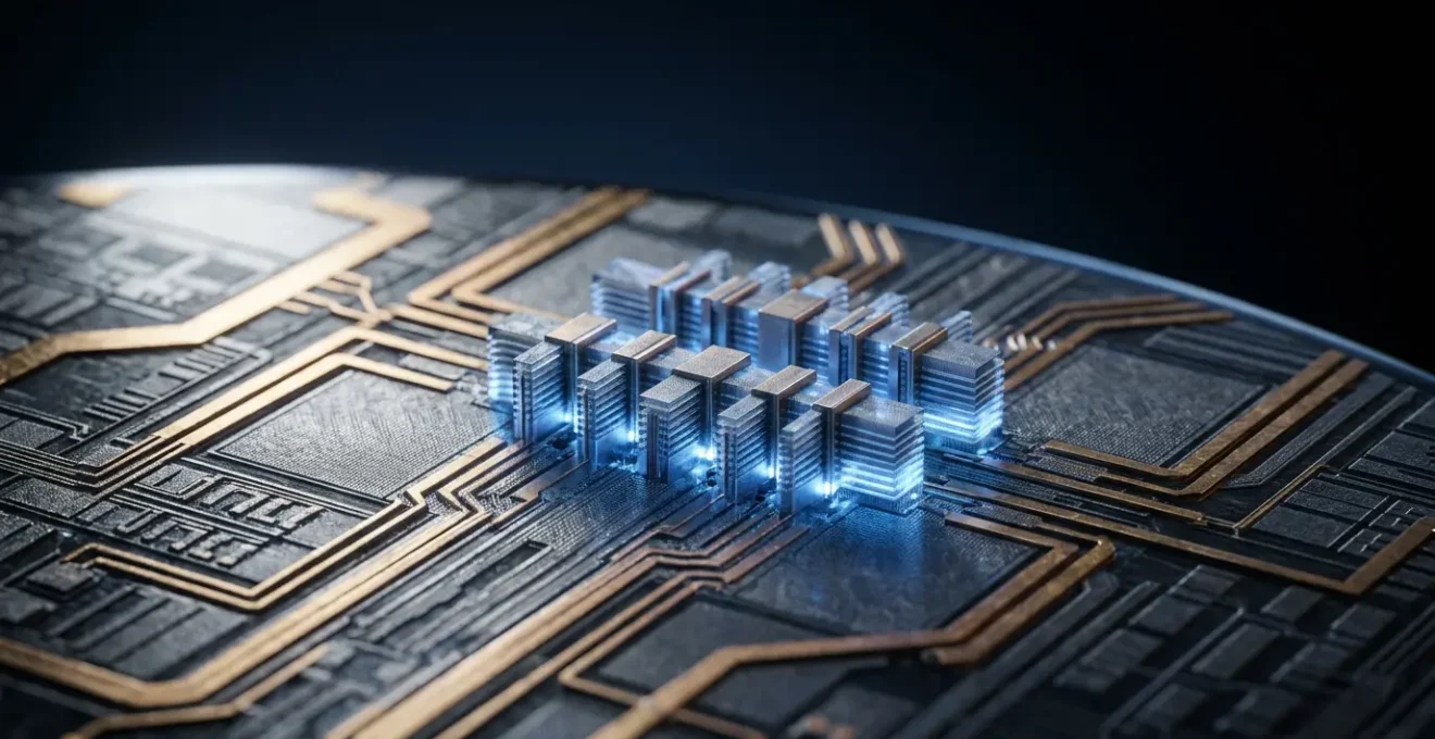 Futuristische Darstellung von 2-Nanometer-Halbleiterchips an der physikalischen Grenze