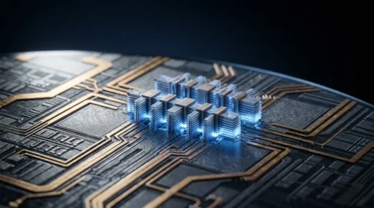 Futuristische Darstellung von 2-Nanometer-Halbleiterchips an der physikalischen Grenze