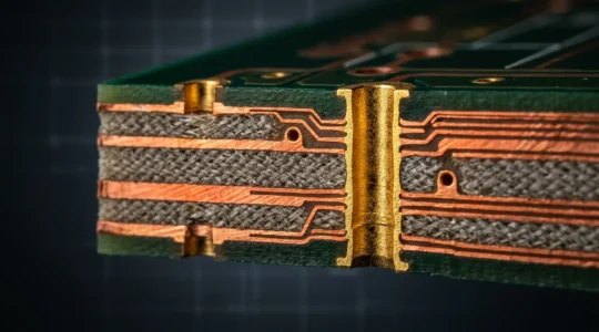Mehrlagige Leiterplatte mit deutlich sichtbarem Lagenaufbau und Signalführung für EMV-Optimierung