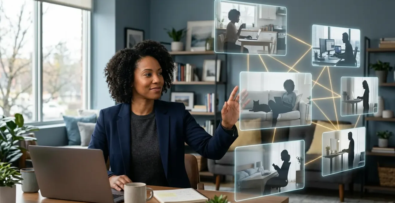 Führungskraft verbindet verteilte Teammitglieder über digitale Kommunikation