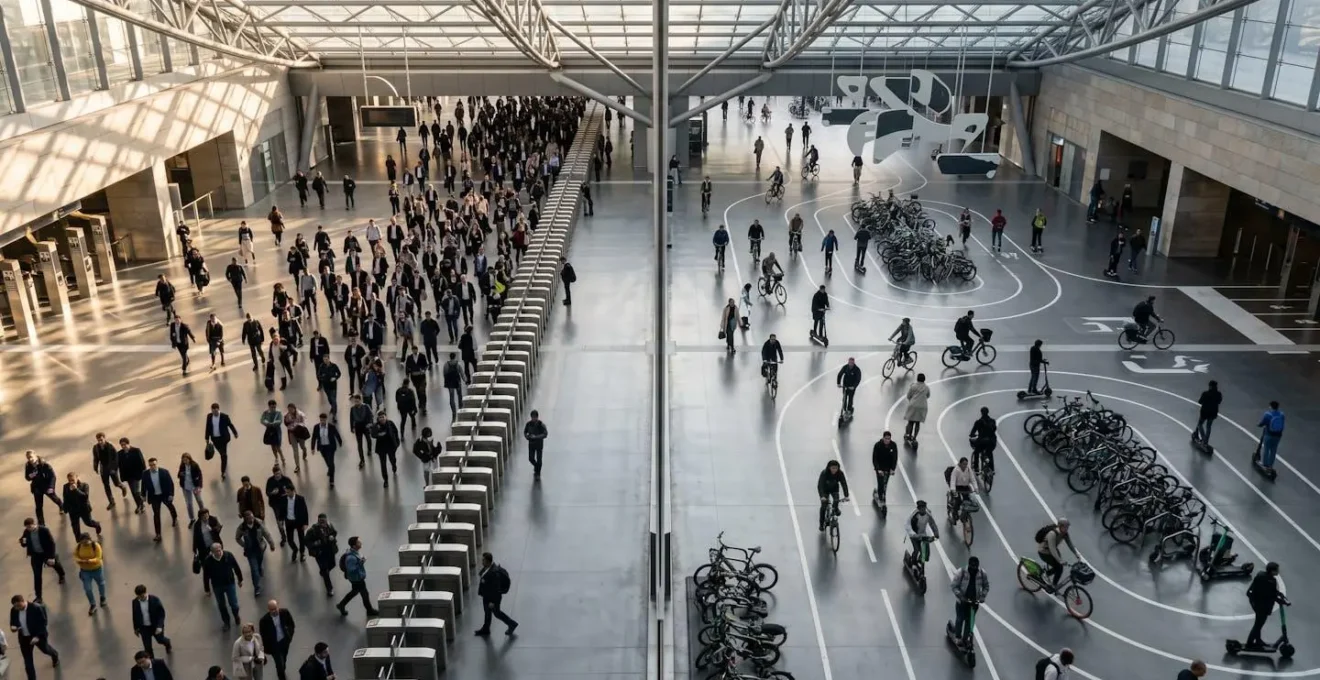 Visuelle Gegenüberstellung von Flatrate und flexiblen Preismodellen, die den Gegensatz zwischen uniformen und diversen Mobilitätswegen zeigt.