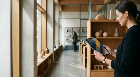 Moderne Einzelhandelsumgebung mit nahtloser Integration zwischen physischem Geschäft und digitaler Technologie