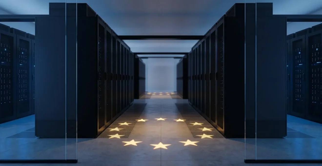 Vernetzte europäische Server-Infrastruktur mit GAIA-X Symbolik