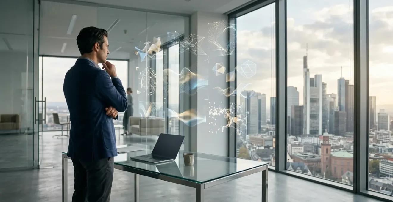 Führungskraft analysiert verschiedene KPI-Dashboards mit Leading und Lagging Indicators in modernem Büroumfeld