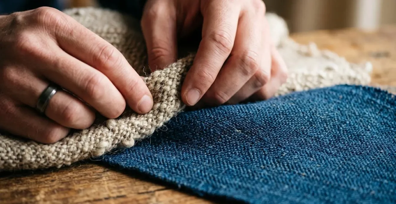 Nahaufnahme einer professionellen Bestandskontrolle im Einzelhandel, bei der die Stofftextur von Kleidung geprüft wird