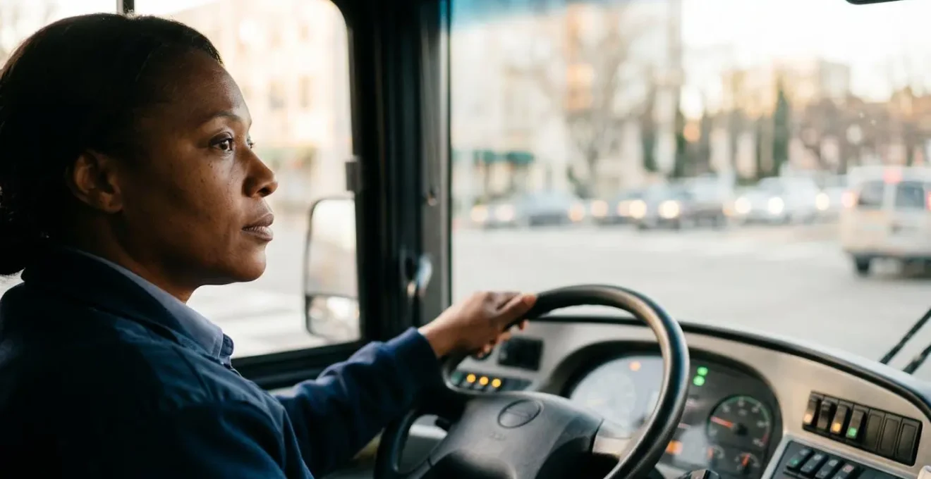 Busfahrer im Dialog mit digitalem Assistenzsystem