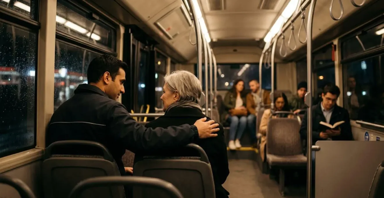 Sicherheitspersonal im beleuchteten Nachtbus schafft Vertrauen