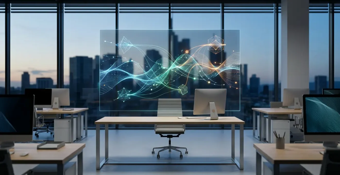 Modernes Marketing-Dashboard zeigt ROAS-Metriken in einer cookiefreien Welt mit abstrakten Datenvisualisierungen