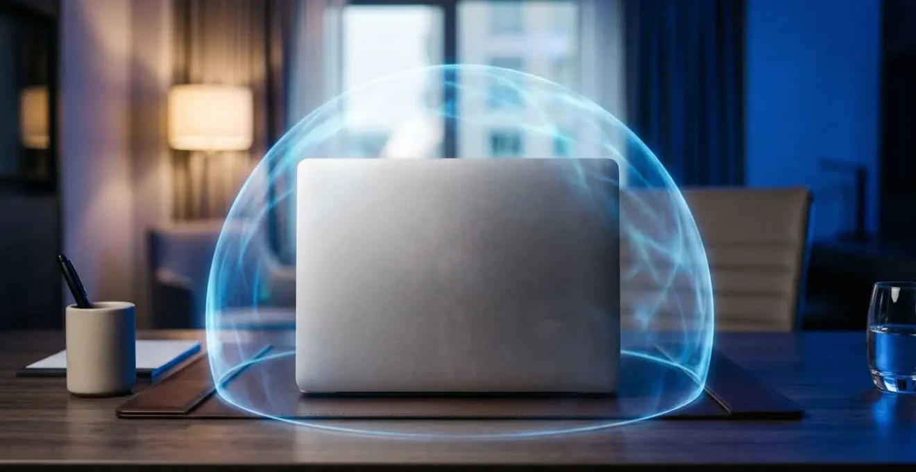 Sichere VPN-Verbindung im Hotel visualisiert